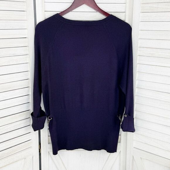 Peck & Peck Collection V Neck Chain Detail Cardigan Sweater Purple XL Button - Picture 8 of 11